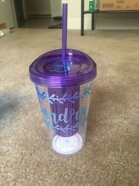 Monogram Personalized Name "Sandra" Cup Purple Clear Hard Plastic